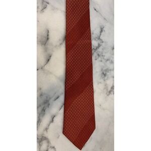 Damon 100% Italian Silk Vintage Union Made Red Geometric Striped Woven Tie